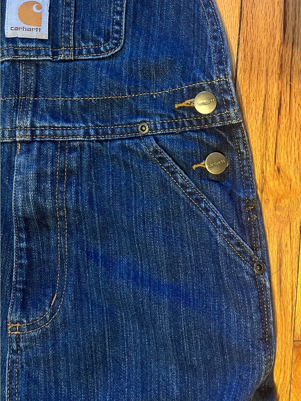 Carhartt Navy Blue Kids Denim Overalls with Bib Pocket